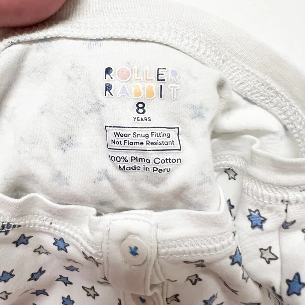 Roller Rabbit Kids White and Blue Starry Kids Pajama Set Size 8 Years
